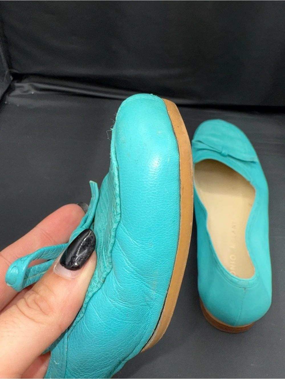 Antonio Melani Turquoise Leather Ballet Flats Coastal Grandmillennial Bow Sz 9